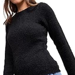 Black Round Neck Hairy Fur Pullover Sweater-image-50