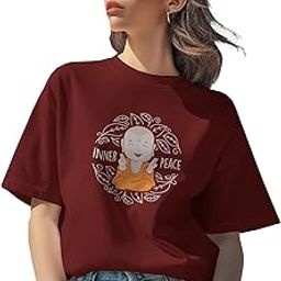 Women's Loose Fit Graphic T-Shirt – Boyfriend Style Oversized Tee with Cute Zen Baby Buddha Inner Peace Print – Casual Soft Cotton Top for Women-picture-21