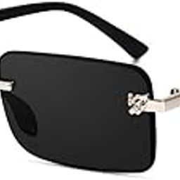 UV Protected Retro Rectangular Rimless Sunglasses for Men and Women-11