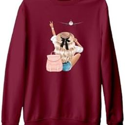Fleece Material Regular Fit Full Sleeves Sweatshirt Crew Neck Printed Aeroplane Winter Wear Casual Sweatshirt for Women-64