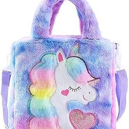 Plush Unicorn Tote Bag Backpack - School Girls Handbag for Travel and Cute Bookbag for Unicorn Party Supplies (Purple)-image-83