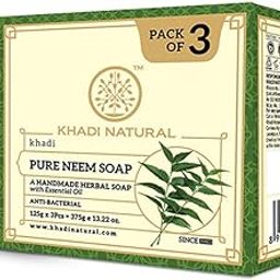 Khadi Natural Pure Neem Soap | Herbal Bathing Soap for Acne | Natural Soap with Essential Oils | Anti-Bacterial Soap | Suitable for All Skin Types, Pack of 3 | (125gm *3) (375gm)-25