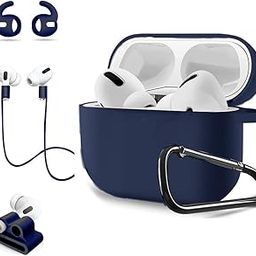 Sounce Premium Silicone Soft Case with Keychain Compatible for AirPods Pro, [5-in-1 Set Sleeve Skin Cover with Anti Lost Strap + Keychain + Earplug + Strap Holder] [AirPods Pro Not Included] [Blue]-picture-15