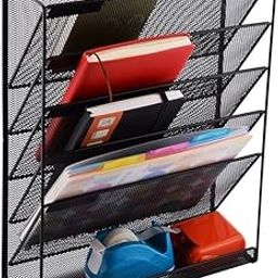 Burmy Metal Mesh Wall Magazine Rack, 5 Tier Wall Hanging File Organizer Holder, Wall Mount Shelf Vertical File Rack, Document/Paper/Letter Storage Organizer For Office/Home-1