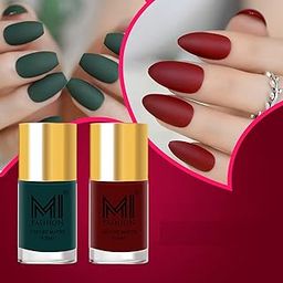 MI Fashion Matte Nail Polish Truly Unique Set of 2 Wide Brush (Red,Dark Green) 9.9ml each-image-14