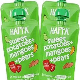 Happa Organic Food Fruit Puree (Pack of 4, Sweet Potatoes+Mangoes+Pears) Stage 3, 4 Pouches, 100 Gram Each-image-70