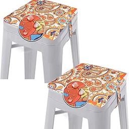GUEGLSA Outdoor Bar Stool Cushions Square 14 Inch,Non Slip Square Seat Pad with Ties 14x14in,Waterproof Chair Cushions for Bar Stools,Cushion Only,Set of 2,Orange Paisley-image-26
