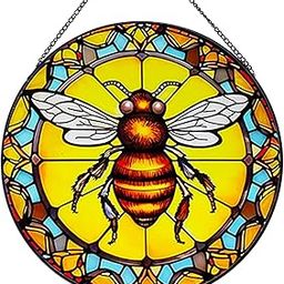 BDHRKTE Bee Hanging Decoration, Bee Stained Glass Window Hanging, Bee Stained Glass Suncatchers,Bee Gifts for Women Girls Thanksgiving Birthday Gifts for Mom Grandma-image-71