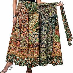 Premium Cotton Wraparound Skirt for Women (Green 3, Free Size)-image-99