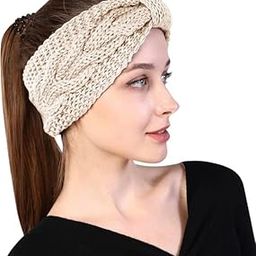 Winter Woolen Headband for Women and Girls Knitted Bow Hair Band for Spa Casual Ear Warmer Earmuff (Beige)-image-64