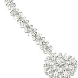 Silver Plated Round Floral Design American Diamond Maangtikka for Women-picture-38