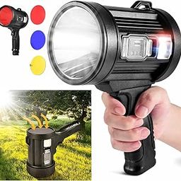 Jukmen 90000 Lumens Spotlight, Rechargeable Spotlight Flashlight with Tripod, 6 Modes and 3 Colors Filter, Super Bright Led Spot Lights Outdoor Handheld, Solar Searchlight for Hunting-54