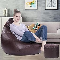 LEXAVI - XXXL Combo Prefilled Bean-Bag with Footstool Density Beans, Colour - (Brown)-picture-31