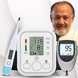 Aika (Combo Pack) AK-555 Automatic Measuring BP Monitoring Machine for Home with Voice Broadcast, Accurate Measurement & AK-33 Blood Glucose Monitor & AK-45 Digital Thermometer (1 Set)-25