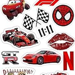 Racing Car Sticker Set, Formula 1 Theme, Red and Black Vinyl Decals for Laptops, 15-Piece Pack-image-18