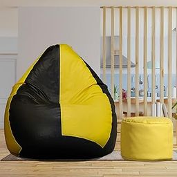 LEXAVI Brand - Prefilled Beanbag with Footstool with Beans (XXXL, Yellow Black)-picture-29