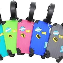 Avenure® Luggage Tags Bag Tags for Kids School Pack of 5 Luggage Tags, with Silicon Strap Travel Bag Tags for Easily Identification of Bags (Multicolour) Name Tags for Luggage-picture-33