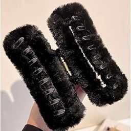 Pack of 3 Plush Faux Fur Rectangular Hair Claw Clips – Soft Non-Slip Large Hair Accessories for Women & Girls – Multicolor Elegant Winter Hair Clips for Thick & Long Hair-14