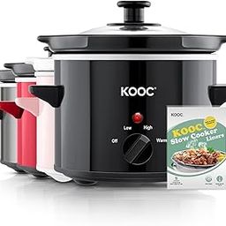 KOOC Small Slow Cooker, 2 Quart, Free Inserts for Easy Cleaning, Upgraded Ceramic Pot, Adjustable Temperature, Nutrient Loss Reduction, Stainless Steel, Black, Round-22