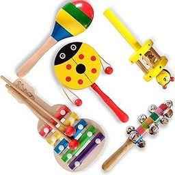 Dakulo Baby Product® Wooden Non Toxic Colourful Rattle Toys for Newborn Baby, Musical Infant Toy, Gift Set Age 0+ (Set of 5, Multicolor) (Eggshaker + Drum+ Jingle + Cage + Xylophone)-8