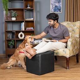 UrbanBed High Resilience CertiPUR-US Certified Foam Standard Size Ottoman with Removable Cover, 1 Unit (Black Leather) 16 x 16 x 15 Inches-image-31