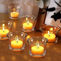 TIED RIBBONS Set of 6 Votive Glass Tealight Candle Holders Glass Votive - Decorations Items for Dining Table Home Decor (Glass, Clear, 6.3 cm X 4.5 cm) - Decor - Gifts-18