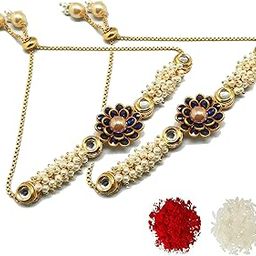 Gold Plated Bracelet style rakhi For Bhaiya-Bhabhi With Rolli Chawal-picture-12