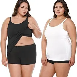 Adira | Plus Size Camisole with Cup | Camisole for Curvy Women | Built-in Bra | Full Coverage | Wire-Free | Removable Cups | Adjustable Straps | Soft Stretch Fabric | Pack of 2-picture-22