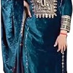 Women's Viscose Velvet Embroidery and Sequence Work Straight Kurti with Pant & Dupatta Set (Teal Blue-XXL)-image-85