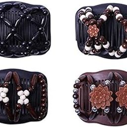 SANNIDHI 4Pcs Magic Hair Comb Clip for Women Wood Beaded Hair Clips Stretch Double Hair Side Combs Clips Bun Maker Hair Accessories for Women-image-61