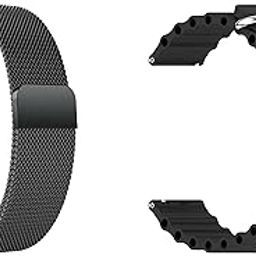 ACM Pack of 2 Watch Strap Magnetic & Silicone Belt 20mm compatible with Garmin Vivomove Trend Smartwatch Metal Chain with Classic Band (Black)-19