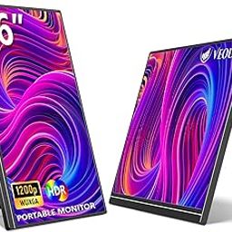 Veout 16" Portable Monitor, 1920 * 1200P IPS Laptop Monitor with USB-C, Freesync HDMI Gaming Monitor Featuring a Kickstand, Available in Four Colors, 0.3" Ultra-Slim for Travel and Office Use-22