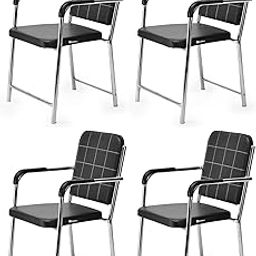 KITHANIA Office Chair Visitor Reading Chair with arm Rest with Steel Frame and Cushioned seat Back, Chair Without Wheels Holds up to 140 kg (1, Black, Heavy 1)-image-96