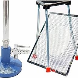 VVS Bunsen Burner With Stop Cock And Brass Pipe with with Tripod stand and Wire gauge for lab use in school or colleges, flame or heat apparatus for many applications - Pack of 1-7