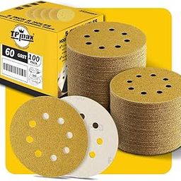 100PCS 5 Inch 60 Grit 125mm 8 Hole Sanding Discs Sandpaper - Premium Gold Round Hook and Loop for Random Orbital Sander - Ideal for Wood, Metal, Automotive-22