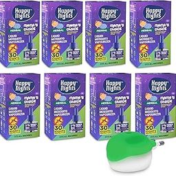 Happy Nights Mama's Choice Lemon Eucalyptus Mosquito Repellent Vaporizer|The Best & Natural Mosquito Repellent for Babies|Mosquito Refill,45mlxPack of 8 with Mosquito Machine,Oil - FORMULATION 3 X-80