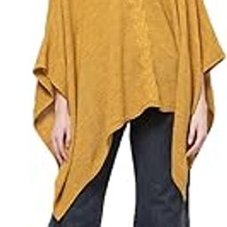 Women Girls Acrylic Winter Wear Solid Knitted Open Front Poncho Shrug,Yellow-8