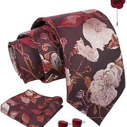 Wine Pasiley Tie For Men – Formal Ties Set With Pocket Square & Tie Pin Clip For Mens, Silk Neckties Gift Sets For Men’s (AX24_56)-image-90