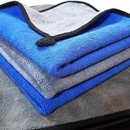 SOBBY Microfiber Cloth for Car Cleaning and Detailing - Dual Sided, Extra Thick Plush Microfiber Towel Lint-Free, 800 GSM, 40cm x 40cm (3 N - Blue and Gray)-5