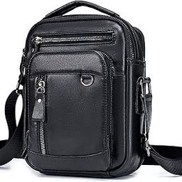 Small Crossbody Bag Genuine Leather Messenger Bag for Men and Women Mini Shoulder Bag Sling Bag Travel Bag for Business Office School Satchel Bags Purse with Credit Card Slots(Black), Black-image-97