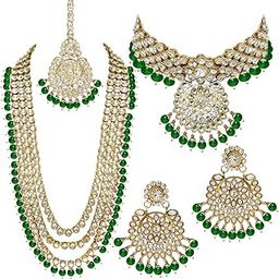 Traditional 18K Gold Plated Kundan Bead Wedding Necklace Jewellery Set for Women Girls-image-13