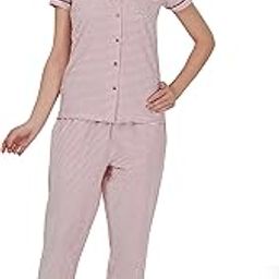 Women's Cotton Full Sleeves Collared Night Suit Set/Top Pyjama Set Super Soft Comfortable (Nightsuit-Collar-FS-1)-46