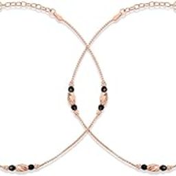 925 Sterling Silver Silver Sable Serenity Black Beads Rose Gold Plated Women's Elegant Anklet (Pair) | Gift for Women and Girls | With Certificate of Authenticity and 925 Hallmark-image-14