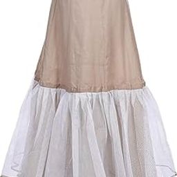 Women's Cancan Hoop Less Underskirt Petticoat Wedding Crinoline Volume Extension for Lehenga, Gown and Floor Length Skirt Free Size Waist with Adjustable Length Cream Color-image-33