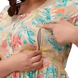 Women's Pure Cotton Floral Printed Maternity Feeding Kurti with Zipper Maternity Gown for Women Feeding Dress-image-30