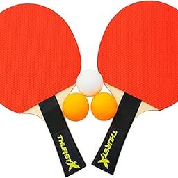 ThurstX Table Tennis Racquet Set with 3 Ping Pong Balls, Black Handle, Red Paddle-image-48
