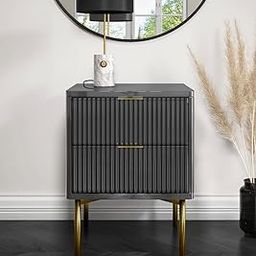 F3 - Dark Grey High Gloss 2 Drawer Bedside Table with Legs | End Table | Side Table | Multipurpose Table-image-12