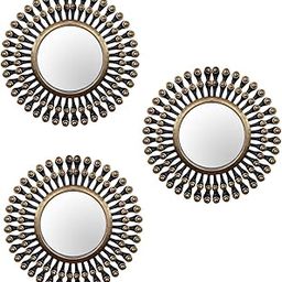 Art Street Painting Mantra Decorative Framed Round Wall Mirror for Living Room (Black, 10 X 10 Inchs) - Set of 3 - Glass-10