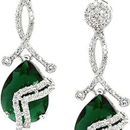 Rhodium-Plated American Diamond Studded Trardrop Shaped Drop Earrings For Girls and Women-16