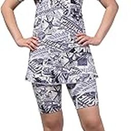 Women's Printed Swim Dress Set | Short Sleeve Full Coverage Swimsuit with Shorts | Modest Swimming Costume for Ladies-image-51